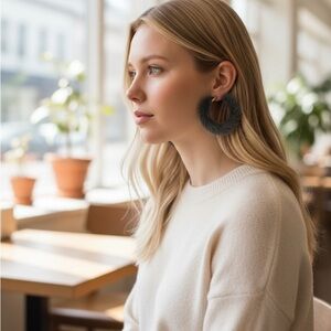 Rabbit Fur Gray Hoop Earrings
